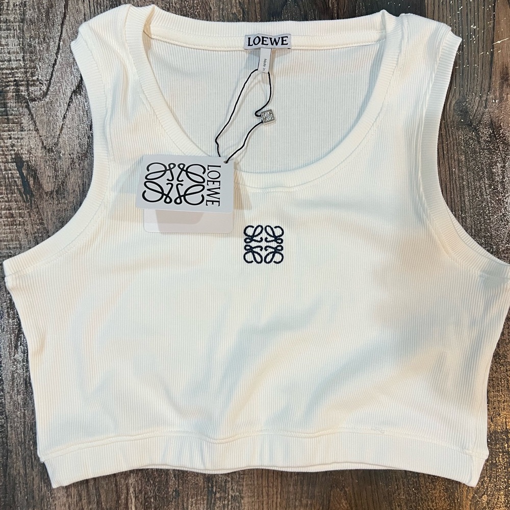 Loewe Cream Ribbed Crop Top
